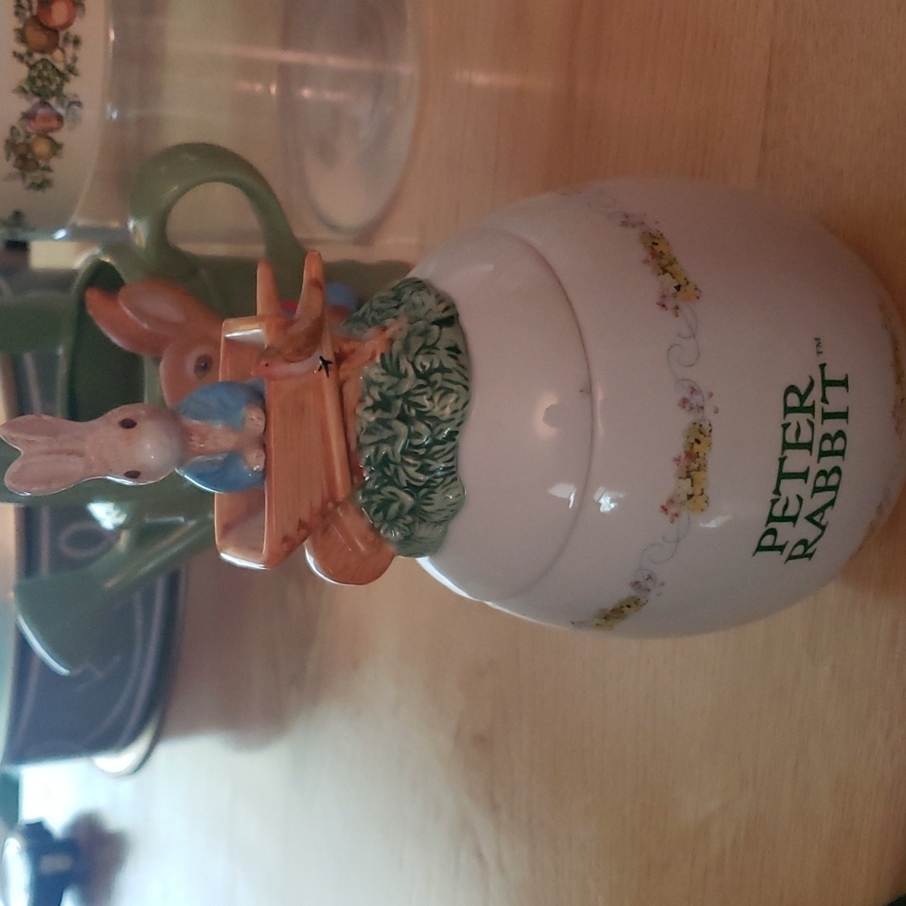 Peter rabbit egg shaped canister.